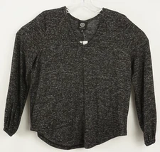 New Bobeau Women's Sizes S / M Black Marled Cozy Knit Pleated Blouson V-Neck Top