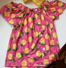 Girls Boutique Pink and Lemon Print Top Sz 5/6 Medium Gathered Neck shirt Slipon