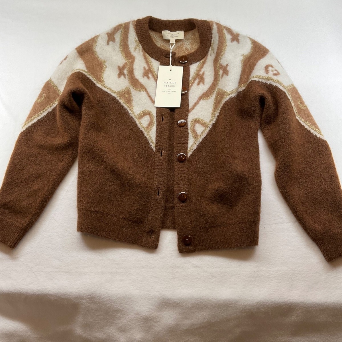 NWT Sézane MARGAUX CARDIGAN Brown Camel gold sweater SZXS BUST34