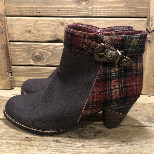L'artiste Spring Step Scottala Borgoña Cuero Rojo Cremallera Cuadros Botines 38 US8