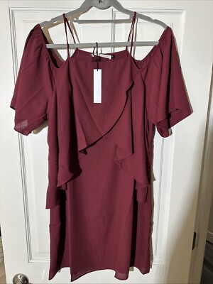 Three Eighty Two Dress Off Shoulder Maroon Size Med