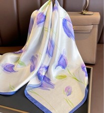 100 Mulberry Silk Scarf Women Square Wrap Neckerchief 26" Printing Bandana Q22