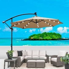 10FT Patio Umbrella Market Table LED Solar Steel Tilt W/ Crank 8 Ribs Outdoor