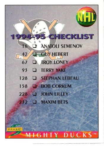 1994-95 Score Hockey Checklist Set Team Set 13 Cards | eBay