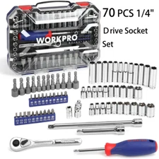 WORKPRO 70Piece 1/4"Drive Socket Set Quick-Release Ratchet Socket SAE METRIC SET