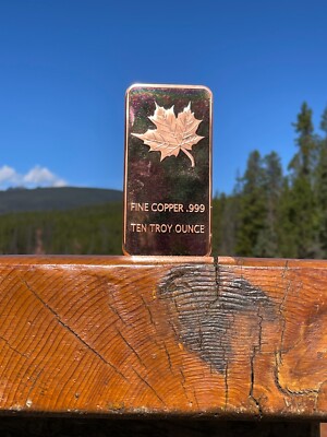 10 oz Copper Bar - Canadian Maple Leaf CMC Mint - 10 Troy Ounces