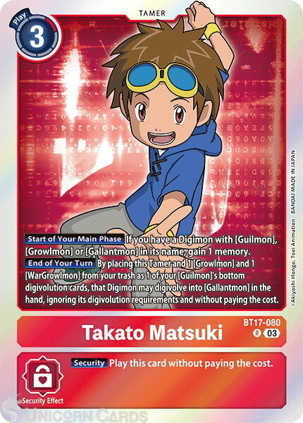 BT17-080 Takato Matsuki : Rare Digimon Card : BT17: Secret Crisis