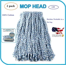 2 Pack All-Purpose Wet Mop Head Refill 100% Cotton Yarn  #20 Free Shipping