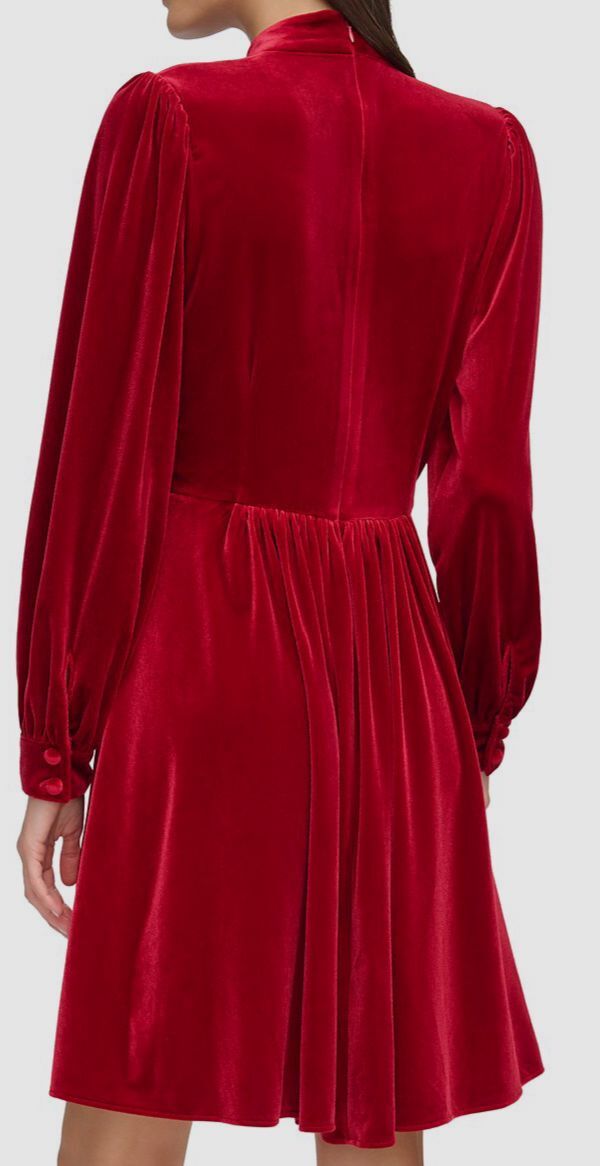 calvin klein red velvet dress Calvin Klein Red Velvet Dress Sleeveless Mock Neck Ruffle Hem Size 6