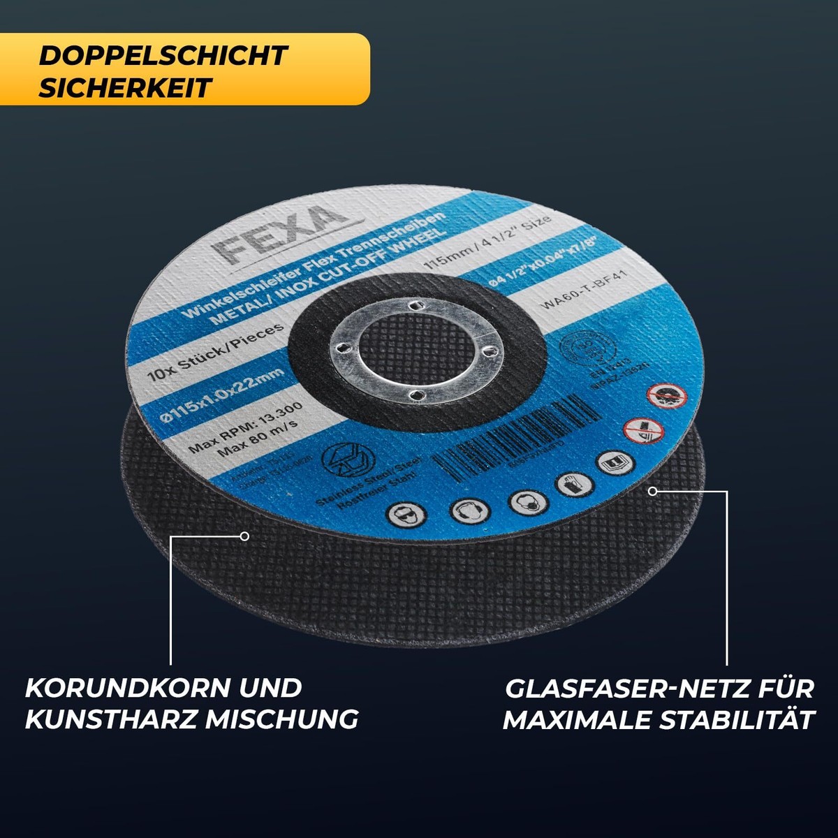 25 Inox Trennscheiben 115×1,0×22,23 Mm – Für Winkelschleifer, Zum Trockenschneiden Von Edelstahl & Metall – EN12413, A60 T-BF