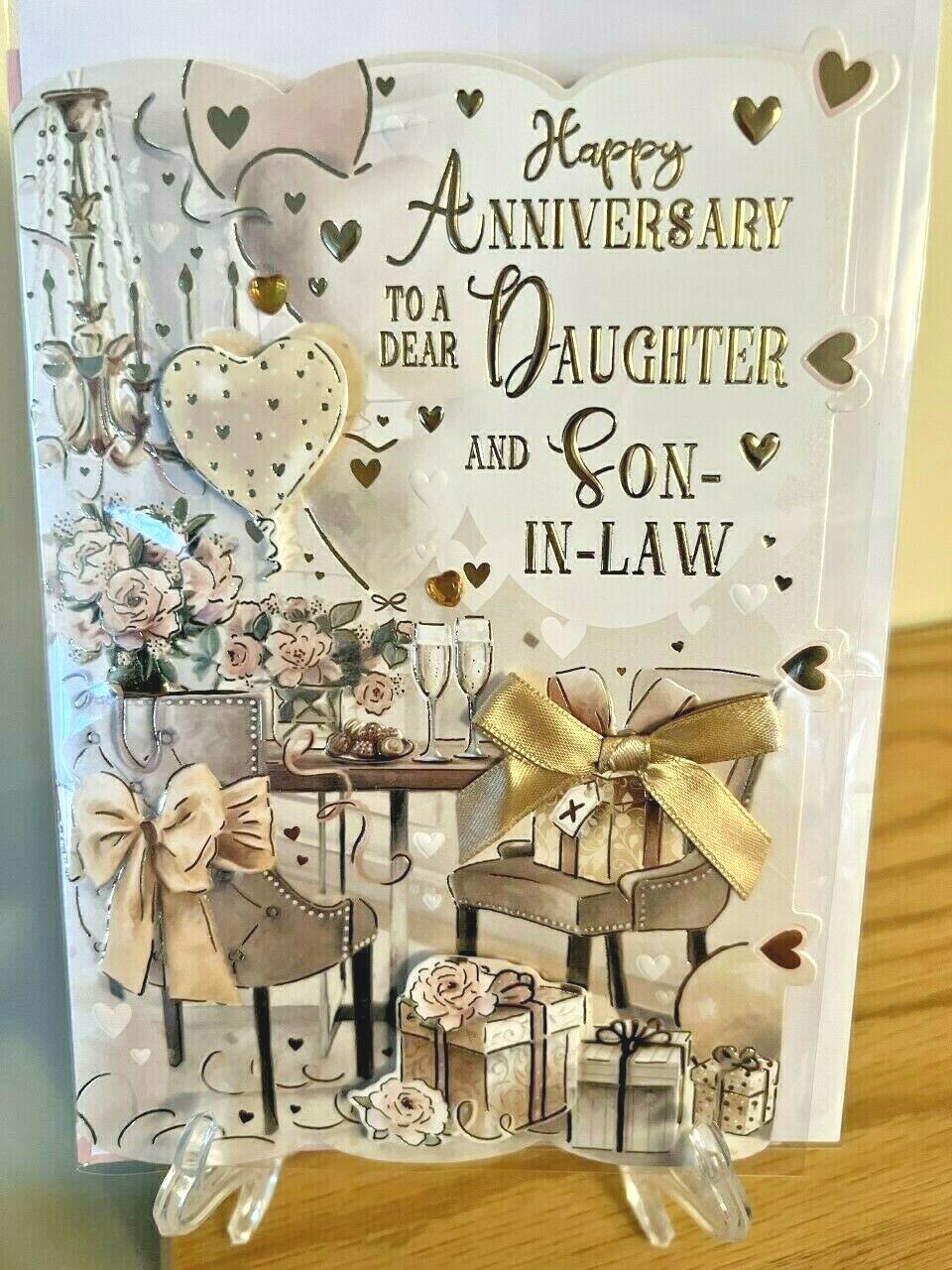 To A Dear Daughter & Son-In-Law Anniversary Card Female Party -Foil Diamantes