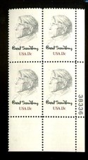US Plate Block MNH # 1731  13c Carl Sandburg   38336 LR, 7d256