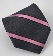 DKNY Silk Tie Red Gray Pink Stripes Men Necktie 57.5 x 3.25
