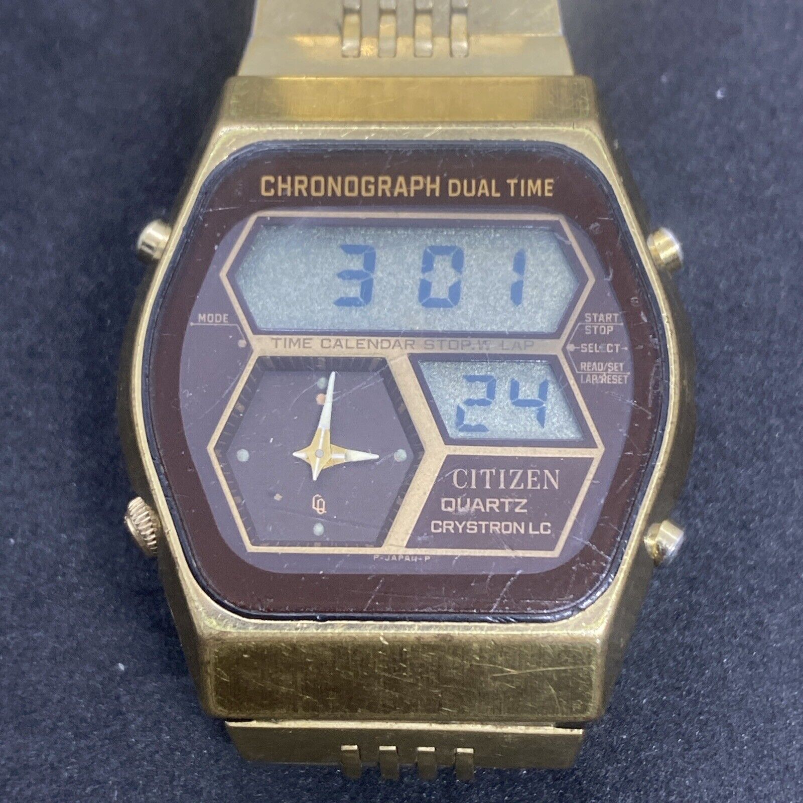 Vintage Citizen Quartz ANA-DIGI Crystron LC Chronograph Dual Time 41-9028  Watch