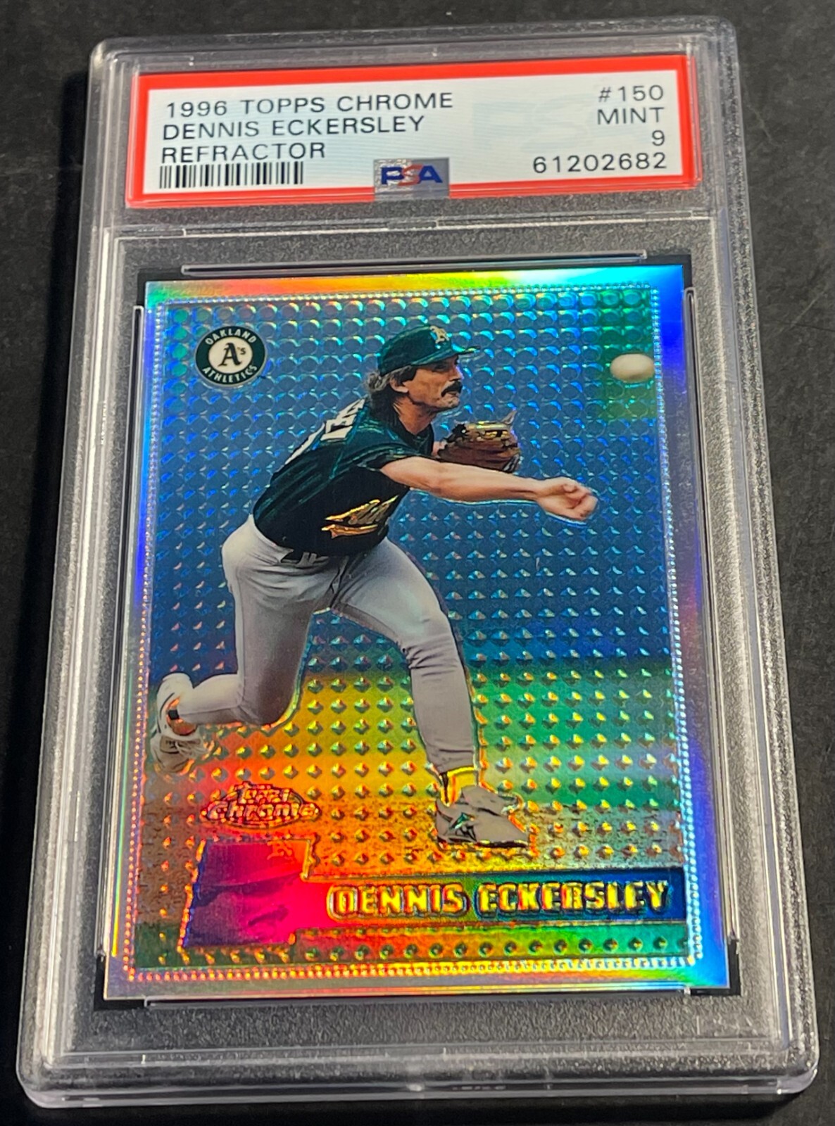 RARE 1996 DENNIS ECKERSLEY TOPPS CHROME REFRACTOR #150 PSA 9 POP 4 ONE HIGHER