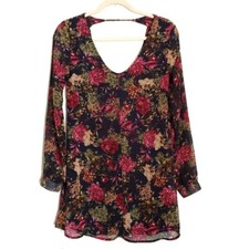 ASTR Dress S Small Floral Mini Shift Open Back Scoop Neck Chiffon 