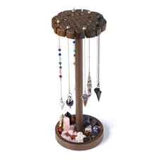 Crystal Pendulum Stand with Tray, Walnut Moon Phase Stone Jewelry Display Holder