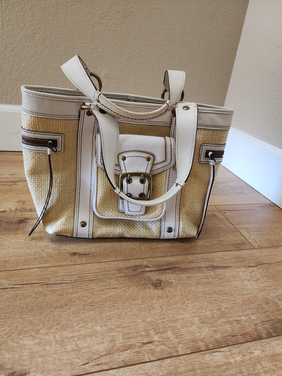 Vintage Coach Legacy Bag Shopper Natural Straw White Leather
