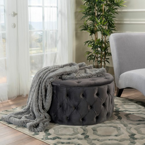 Maelyn Plush New Velvet Ottoman - Picture 14 of 14