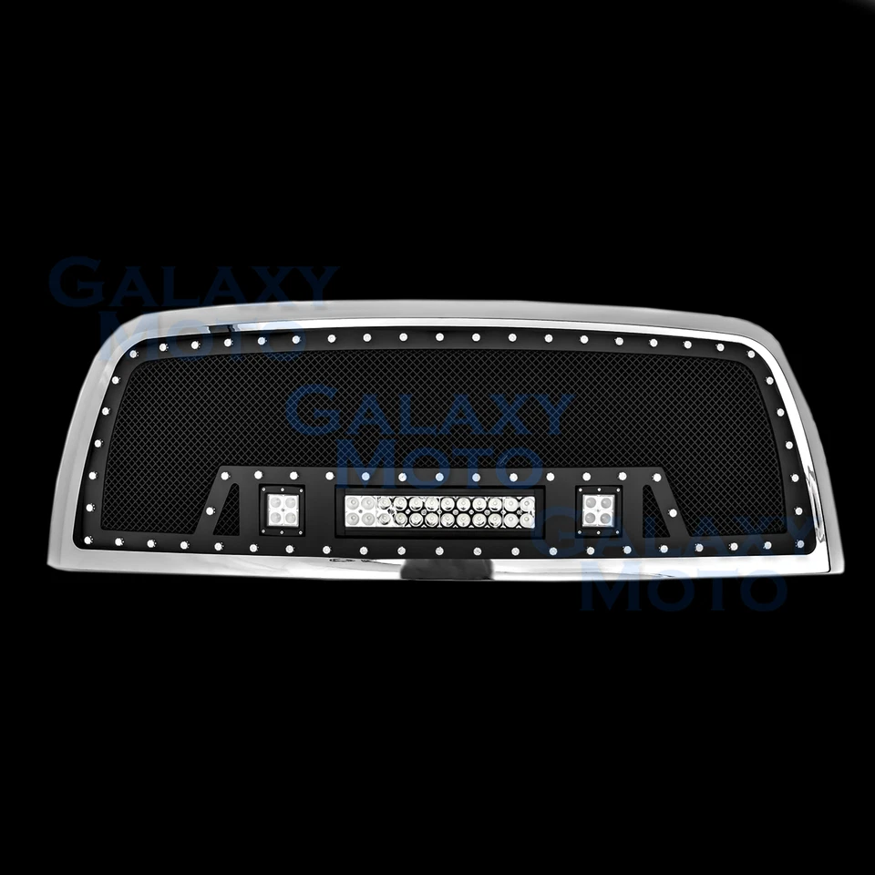 Rejilla de malla negra SS + carcasa cromada + con luces LED para Dodge RAM 2500/3500 10-17  Foto 2 de 3