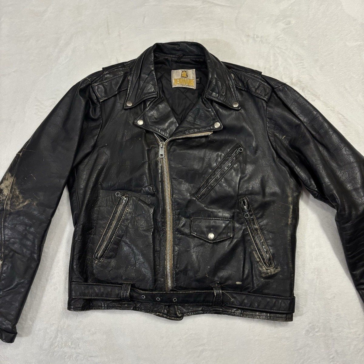 Vintage 1950s 60s Bermans Leather Motorcycle Jacket 44 Tall