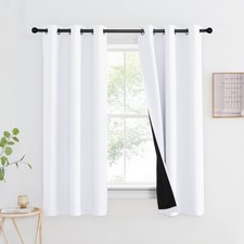 White 100 Blackout Lined Curtain, 2 Thick Layers Completely Blackout Window ...