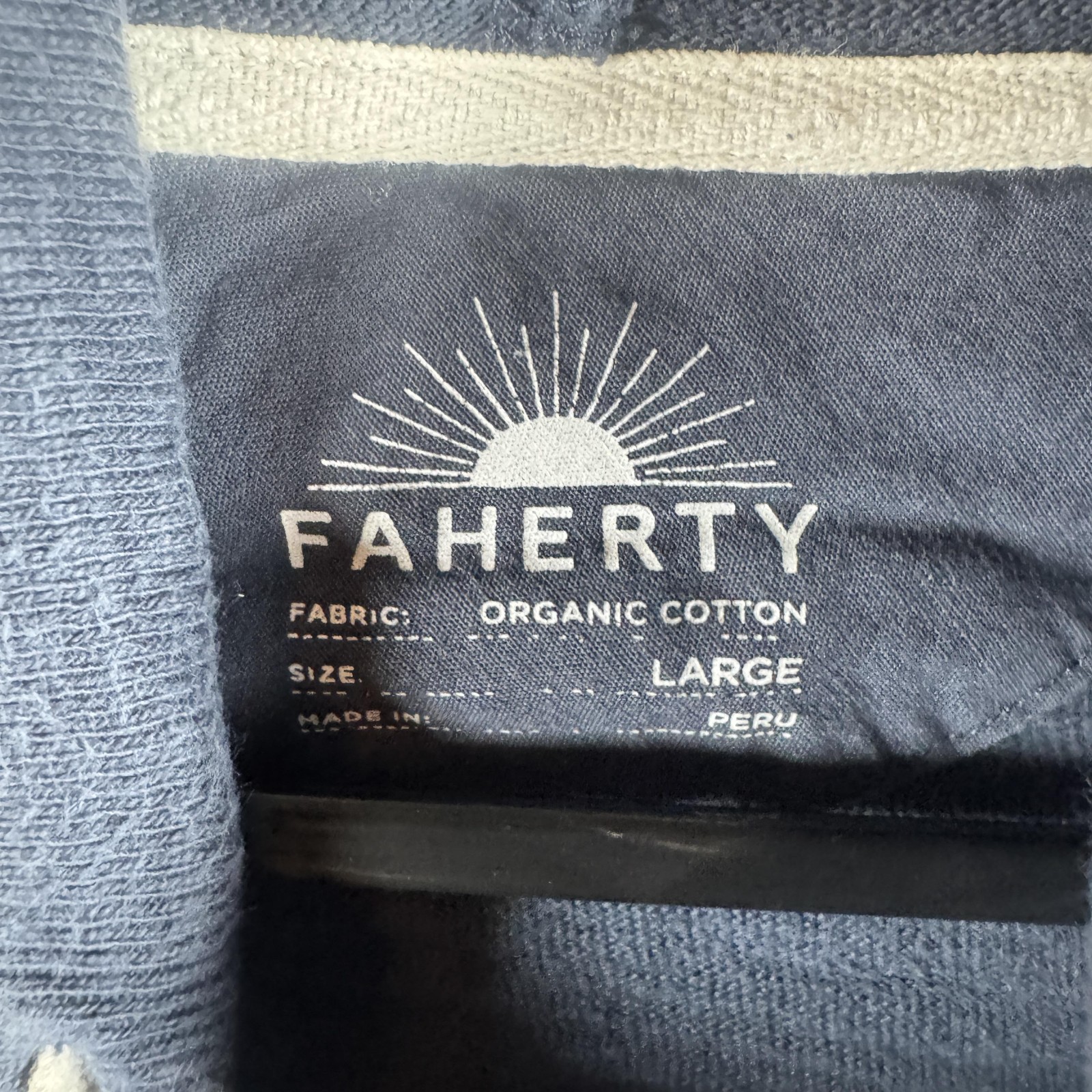 Faherty Hoodie Mens Large Blue Organic Cotton Stripe Pullover Lightweight