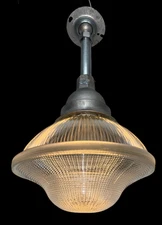 Old Holophane 10" Industrial Light Pendant Kitchen glass shade Island Light