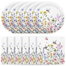 50 Pcs Wildflower Paper Plates and 7 inches, Multicolored floral pattern