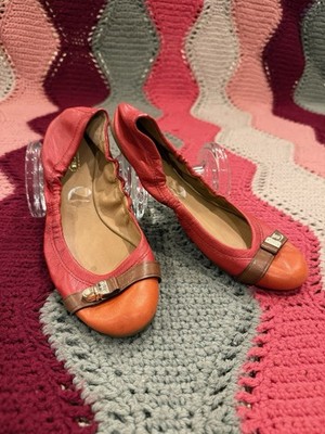 Coach Delphine Color Block Leather Slip On Ballet Flats Signature Buckle 9B