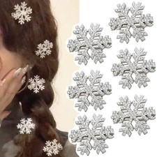6Pcs Snowflake Hair Clip Sparkly Rhinestone Hair Barrettes for Women Silver S...