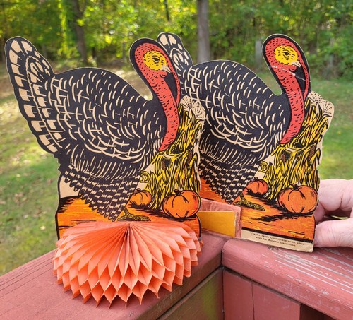 Vintage Turkey Gobbler 2 Centerpieces Beistle Thanksgiving Decoration ...
