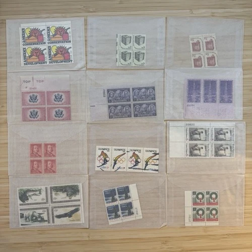 US Stamp Plate Block Lot 12 Blocks MNH MH Mint Collection Glassines Vintage