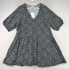 Universal Thread Floral Dress Women XL NWT Black Boho V-Neck Short Sleeve Mini