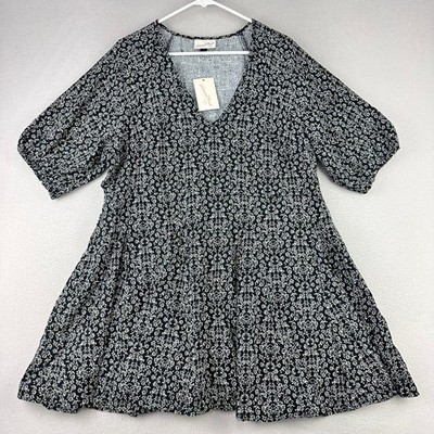 Universal Thread Floral Dress Women XL NWT Black Boho V-Neck Short Sleeve Mini