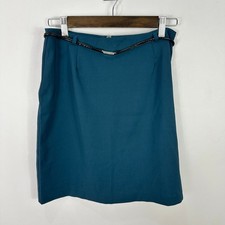 Vtg Fashion Bug Pencil Skirt 6 Teal Belted Retro Mod Minimalist Office Career