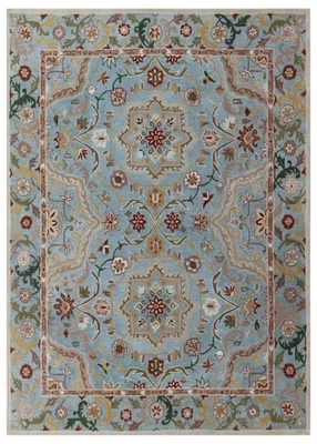 Tapis Kilim À La Main En Laine Floral Luxueux Pour Salon Patios Boho Bleu Ciel - Photo 1/4