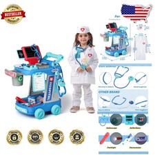 Kids Doctor Playset Green Cart, Realistic Costume, Sound  Light, Ages 3-5 Gift