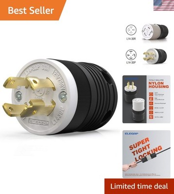 Heavy-Duty NEMA L14-30P Locking Plug   Moisture-Resistant Generator Adapter