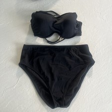 Ribbed strappy back Bikini swim Set Top Shade Shore Black 36C Bottom Large