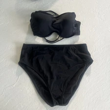 Ribbed strappy back Bikini swim Set Top Shade & Shore Black 36C Bottom Large