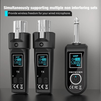 UHF Wireless Microphone Converter XLR Transmitter Receiver for Mic Mixer Guitar