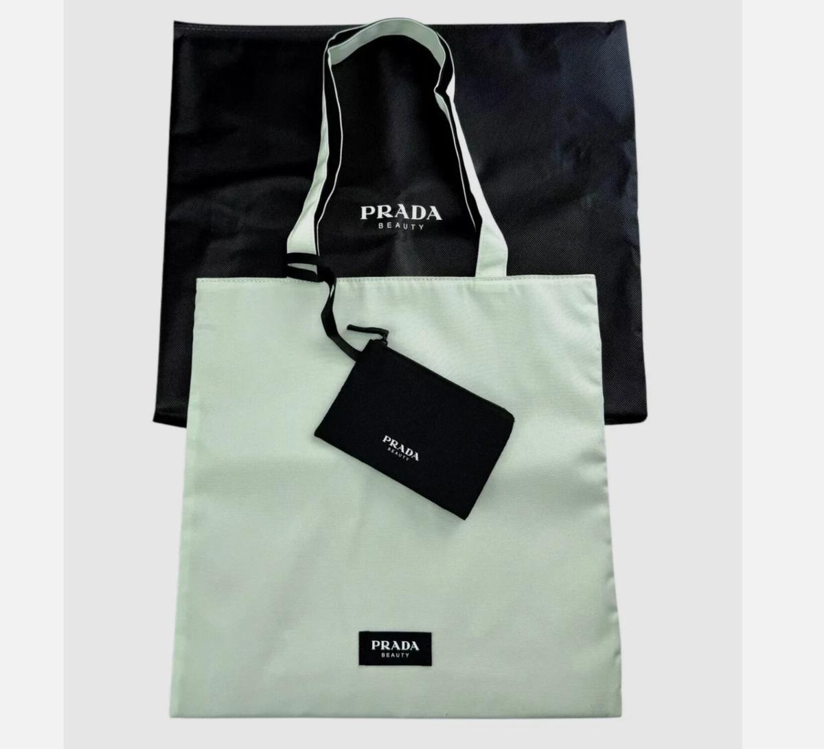 PRADA Beauty Shoulder Tote Shopping Bag Light Green & Black