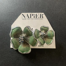 Napier Silver Green Blue Stone Brooch Missing Some Stones