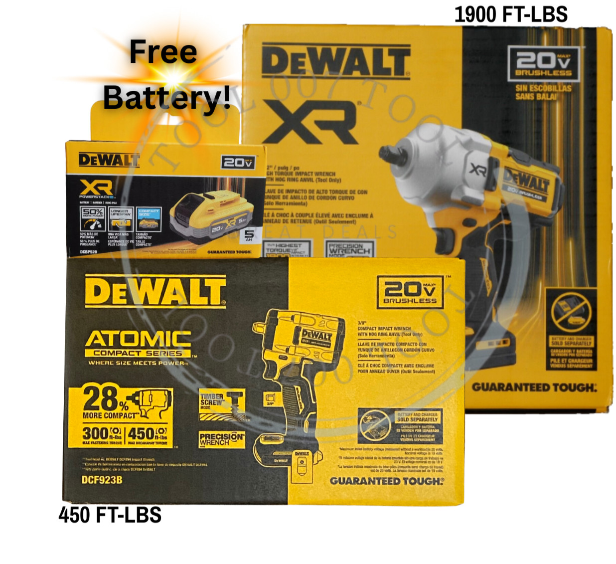 DEWALT Hydraulic Impact Driver & 3/8 & 1/2 in. Impact Wrench 20 V W/Free Battery