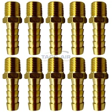 10 Pack 3/8" ID Hose Barb x 1/4" Male NPT Pipe Thread Brass Straight Fitting