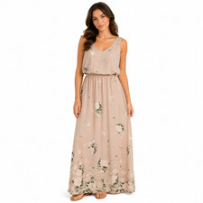 Show Me Your Mumu Kendall Maxi Dress Beige Floral Sleeveless Blouson Party sz S
