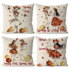 Skeleton Fall Pillow Covers 18x18 Inch Gothic Fall Decor Skull Throw Pillowca...