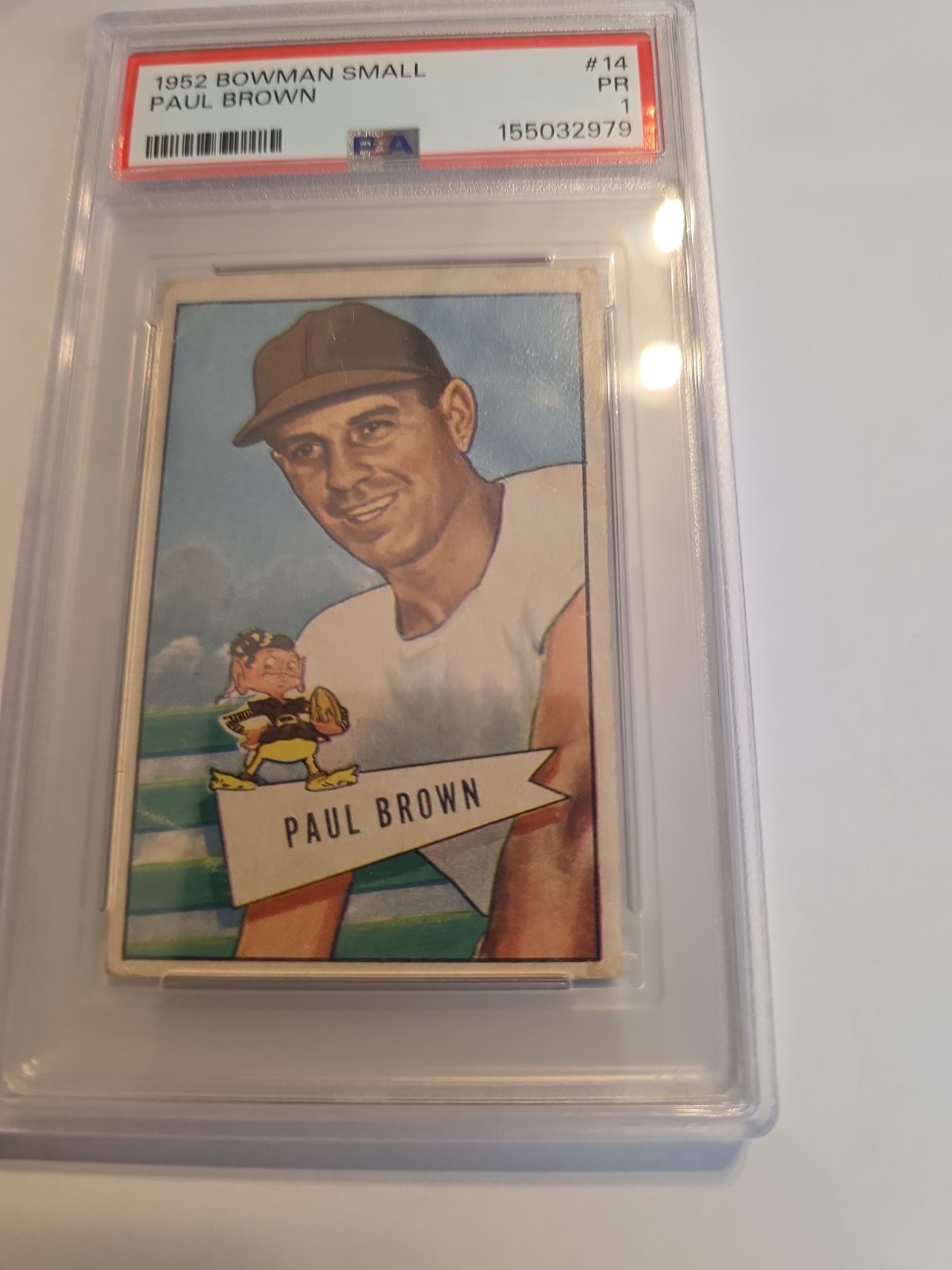 1952 BOWMAN SMALL #14 PAUL BROWN PSA 1 BROWNS RC HOF  RECENTLY GRADED view 4