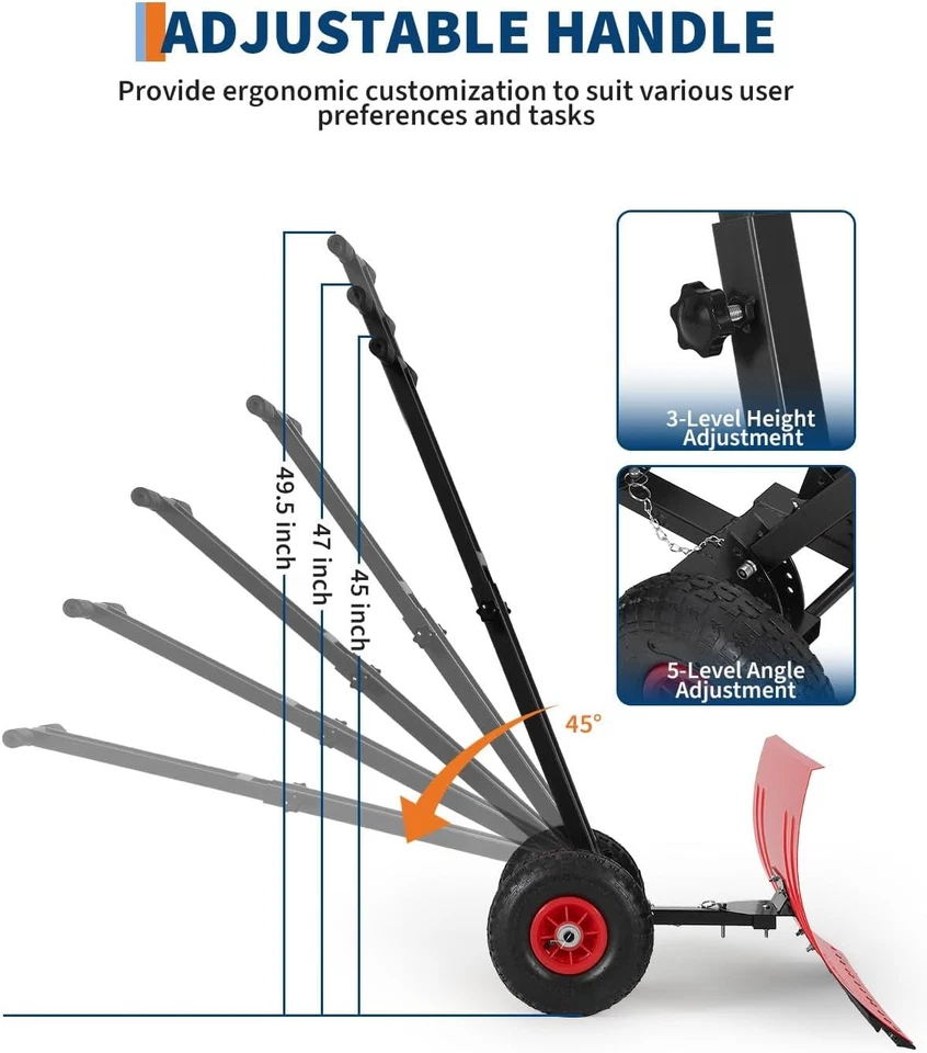 Pala de nieve 29 pulgadas con hoja en ángulo de 5 posiciones y mango ajustable, empujador de nieve Foto 4 de 4